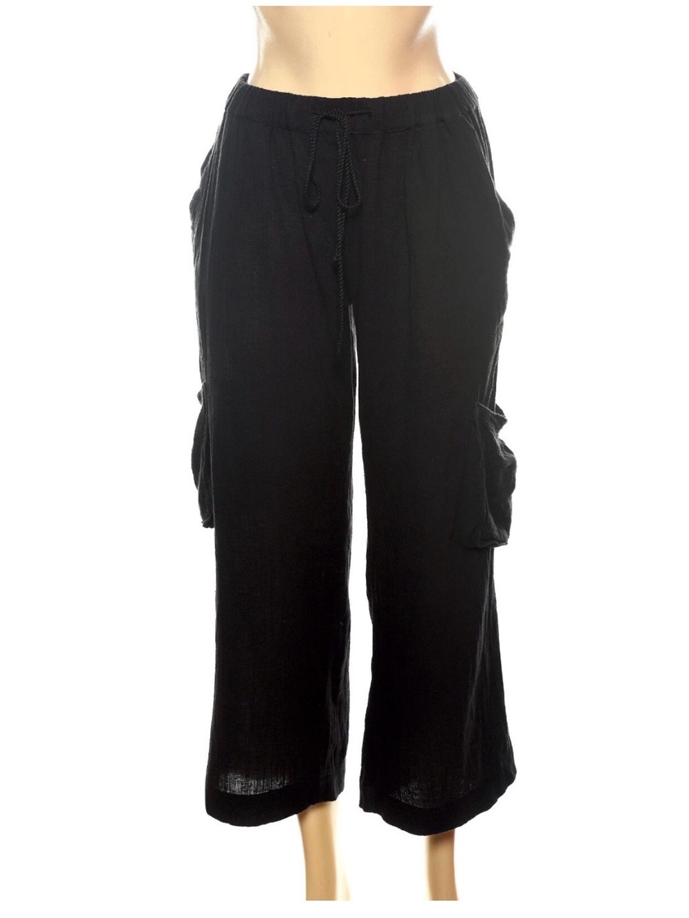 Free People Black Wide-Leg Cargo Drawstring Pants